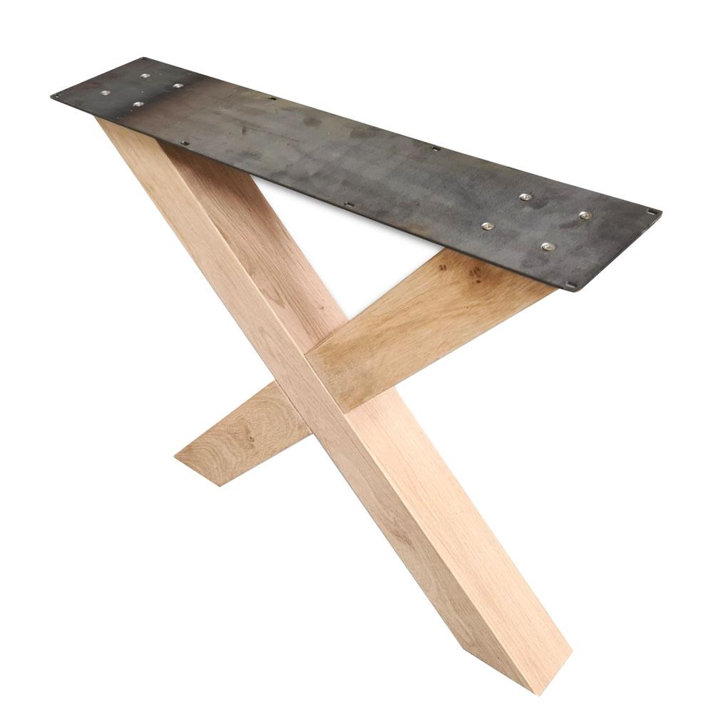 X-poot massief eikenhout 82 bij 10 cm en hoogte 73 cm (10 x 10 cm) (set van 2 stuks)