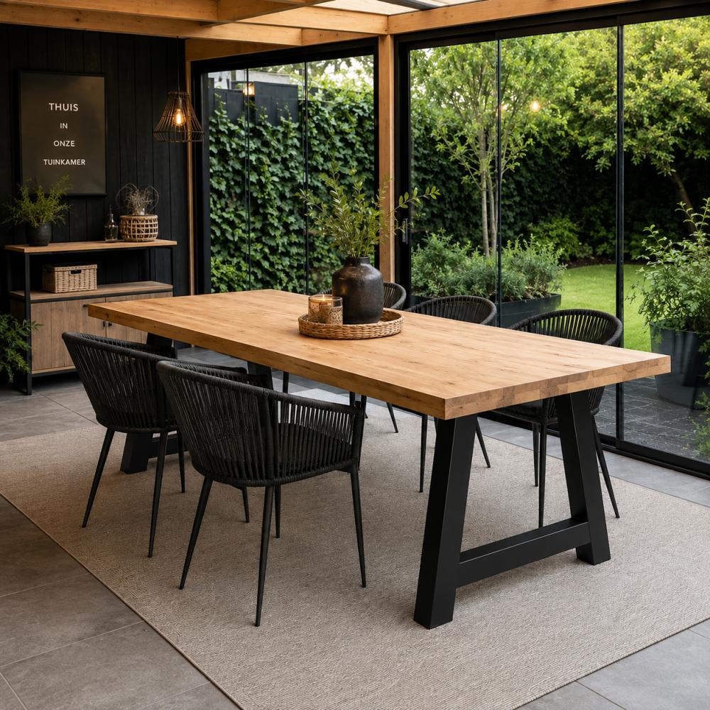 Stalen A tafelpoot 75 bij 10 cm en hoogte 72 cm zwart (10 x 10 cm) (set van 2 stuks)