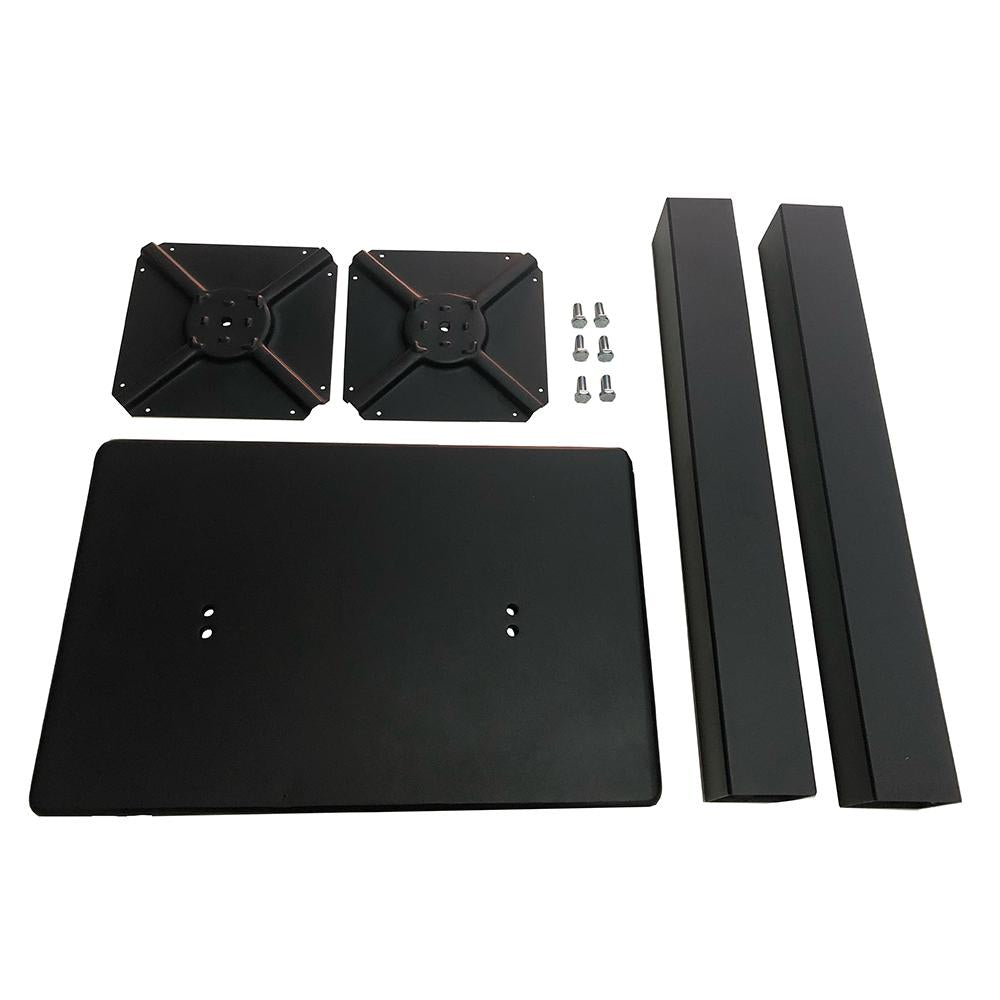 Stalen bistro tafelpoot met massieve plaat en dubbele staander zwart vierkant koker 8 bij 8 cm en hoogte 71 cm