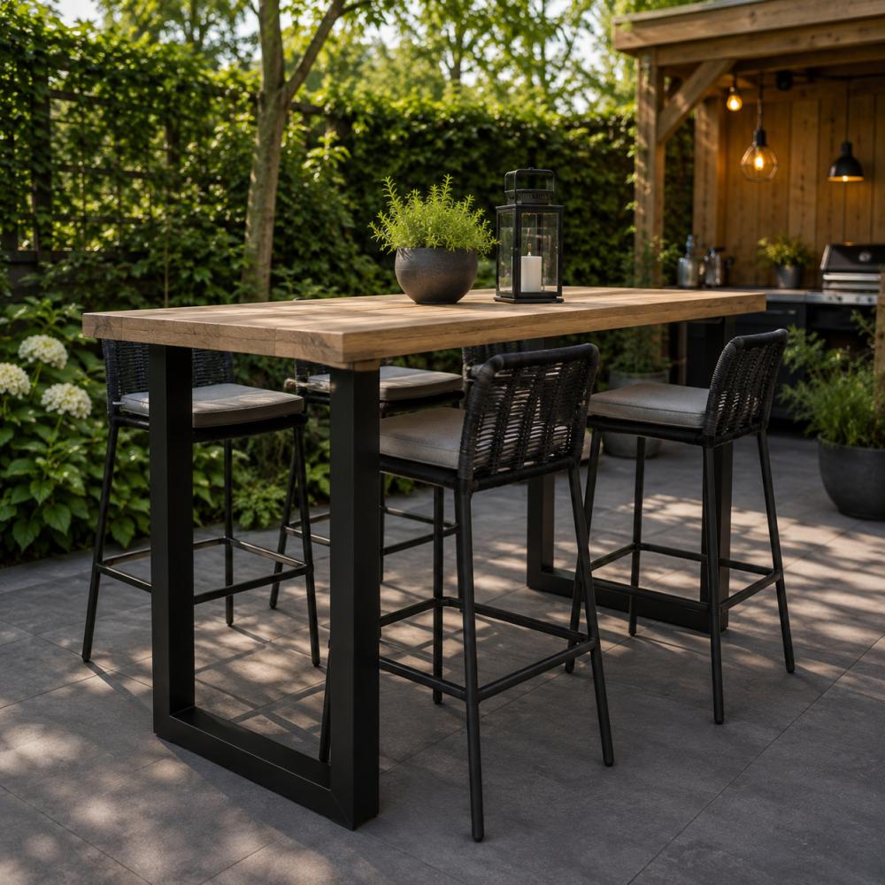 Stalen buiten U tafelpoot zwart 60 bij 8 cm en hoogte 100 cm (8 x 8 cm) - geschikt voor buiten (set van 2 stuks)
