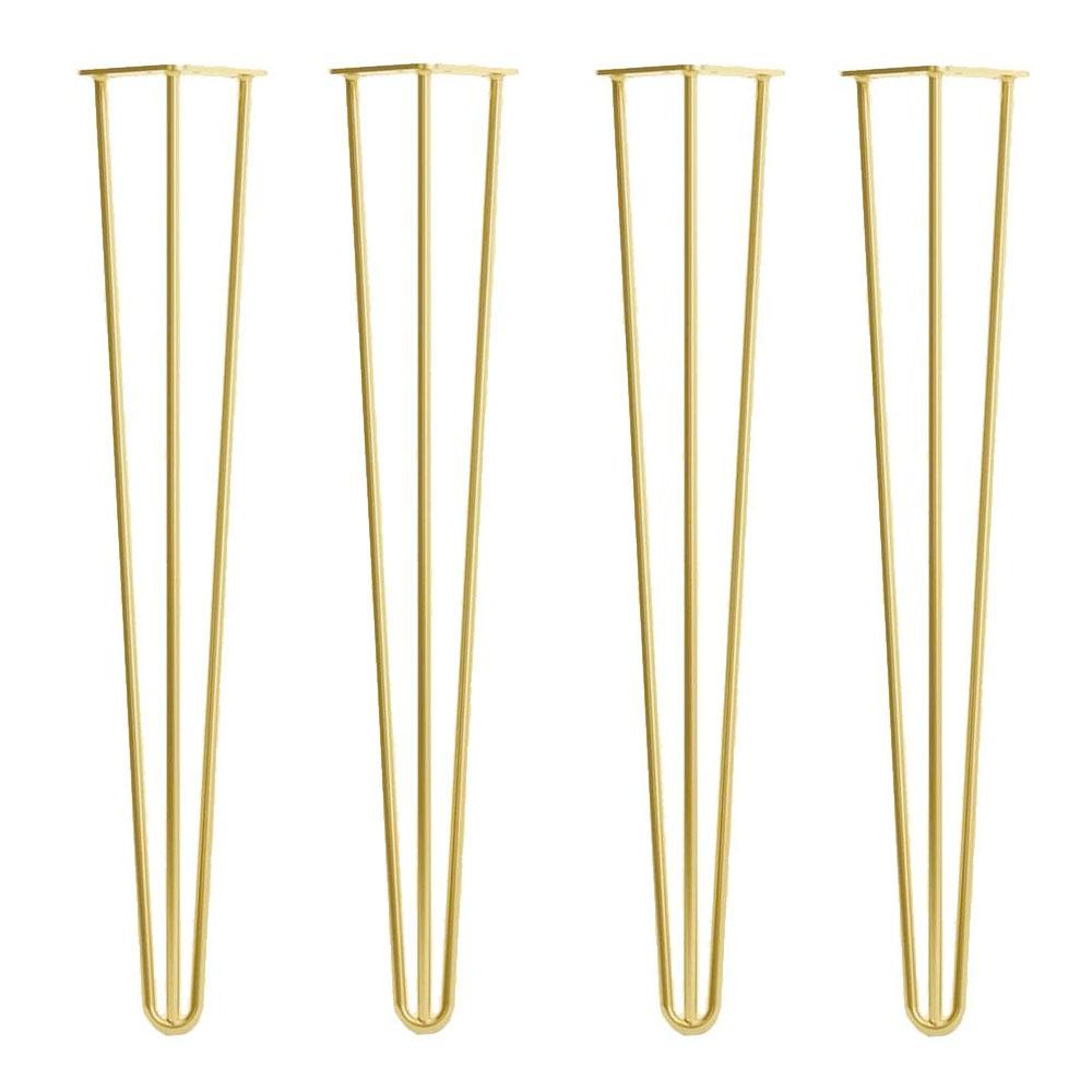 Goudkleurige stalen massieve 3-punt hairpin tafelpoot 71 cm (set van 4 stuks)