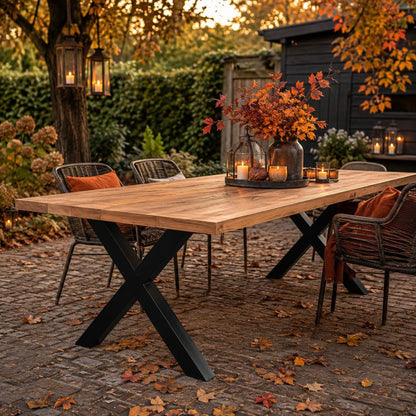 Stalen buiten X tafelpoot  75 bij 10 cm en hoogte 72 cm zwart (10 x 10 cm) (set van 2 stuks)