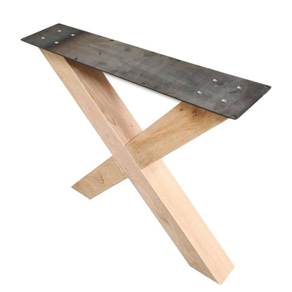 X-poot massief eikenhout 82 bij 10 cm en hoogte 73 cm (10 x 10 cm) (set van 2 stuks)