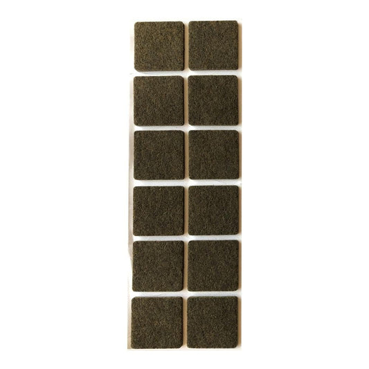 Plakvilt bruin vierkant 3 bij 3 cm en hoogte 0,35 cm  van vilt - 12 stuks