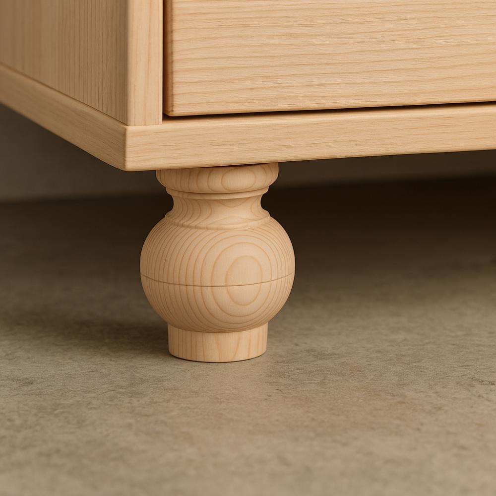 Meubelpoot  rond Ø 9 cm en hoogte 9 cm  van massief hout (M8)  (set van 4 stuks)