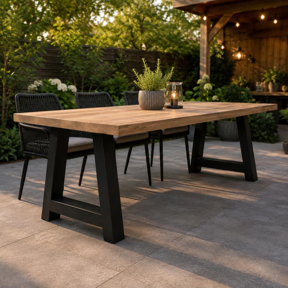 Stalen A tafelpoot voor buiten 75 bij 10 cm en hoogte 72 cm zwart (10 x 10 cm) (set van 2 stuks)