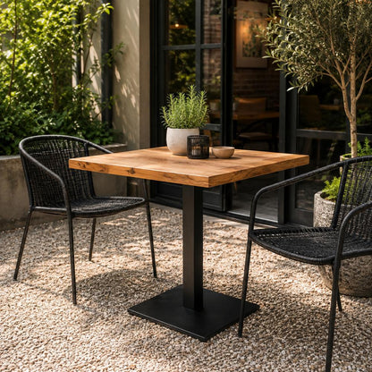 Stalen bistro horeca tafelpoot met massieve plaat zwart vierkant koker 8 bij 8 cm en hoogte 71 cm