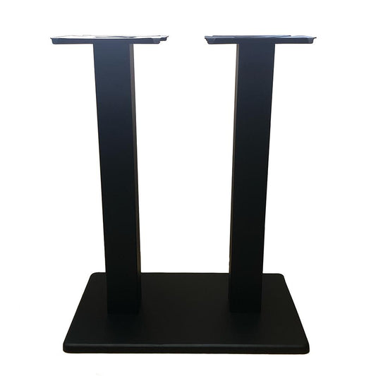 Stalen bistro tafelpoot met massieve plaat en dubbele staander zwart vierkant koker 8 bij 8 cm en hoogte 71 cm