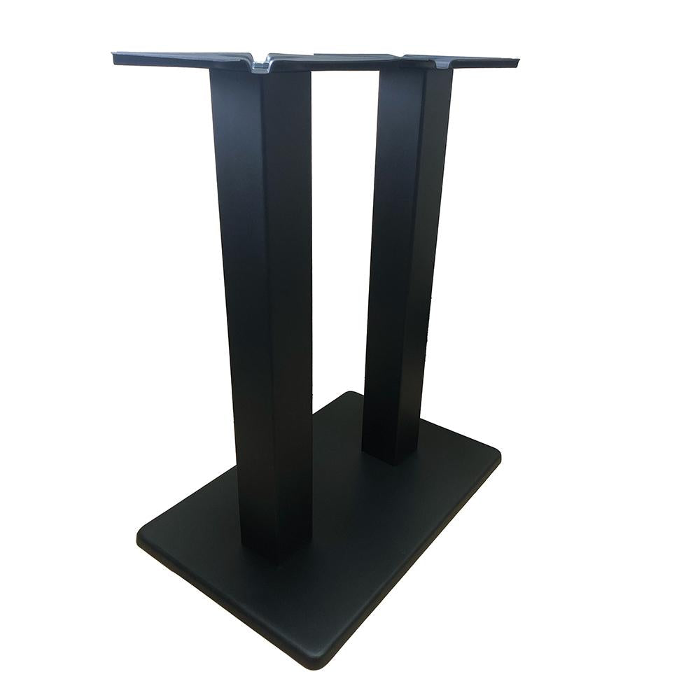 Stalen bistro tafelpoot met massieve plaat en dubbele staander zwart vierkant koker 8 bij 8 cm en hoogte 71 cm
