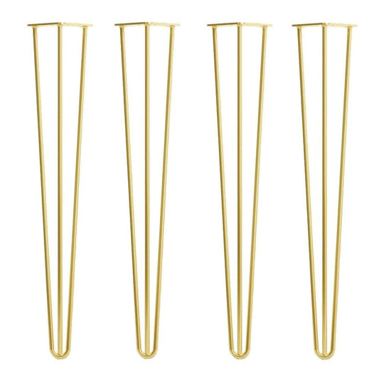 Goudkleurige stalen massieve 3-punt hairpin tafelpoot 71 cm (set van 4 stuks)